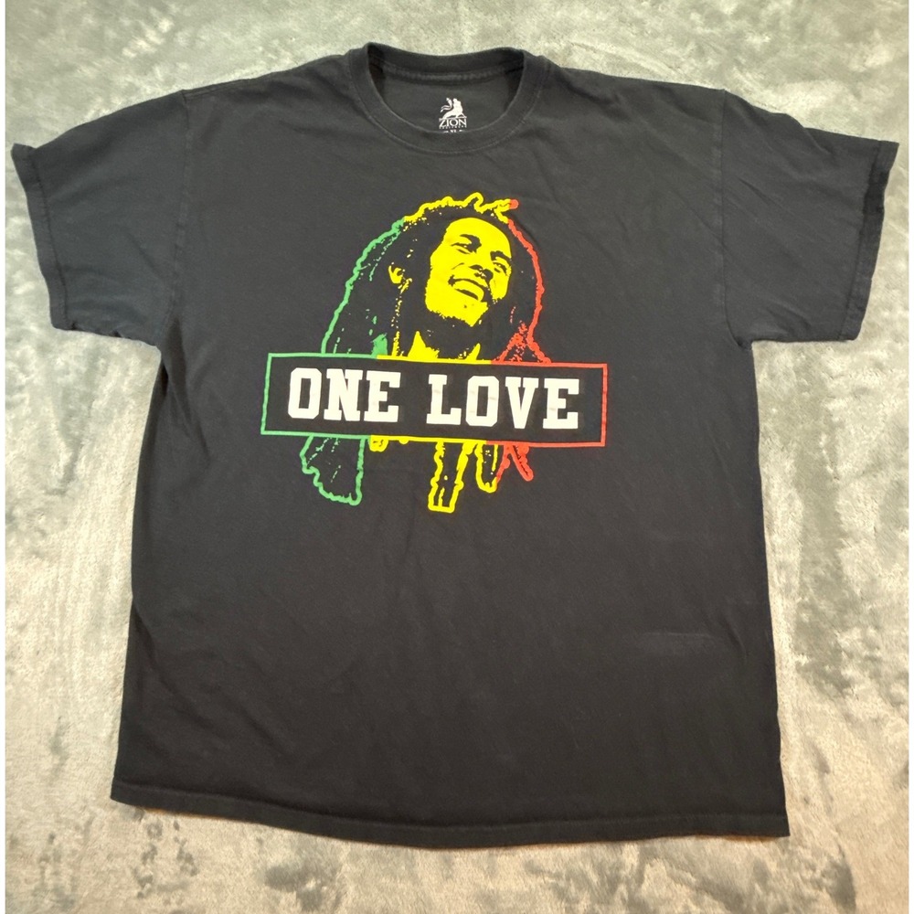 Zion Rootswear Bob Marley One Love Graphic T-Shirt Black XL Reggae Music Tee